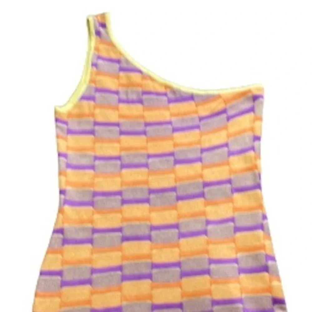Cotton On Womens One Shoulder Mini‎ Dress Orange Purple Geometric Knit NWT XL